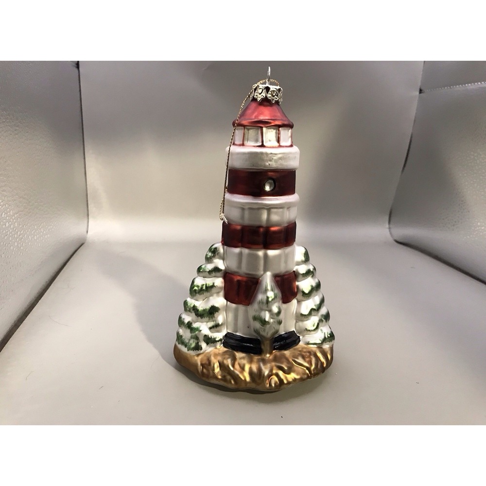 Blown Glass Lighthouse‎ Christmas Ornament